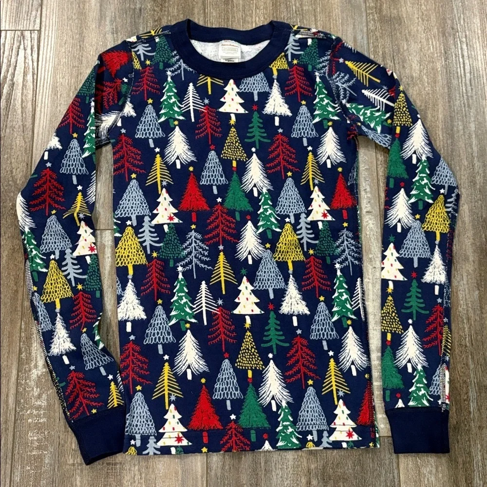 Hanna Andersson Size 12 Winter Christmas Trees Navy Long Sleeve Pajama Top Shirt